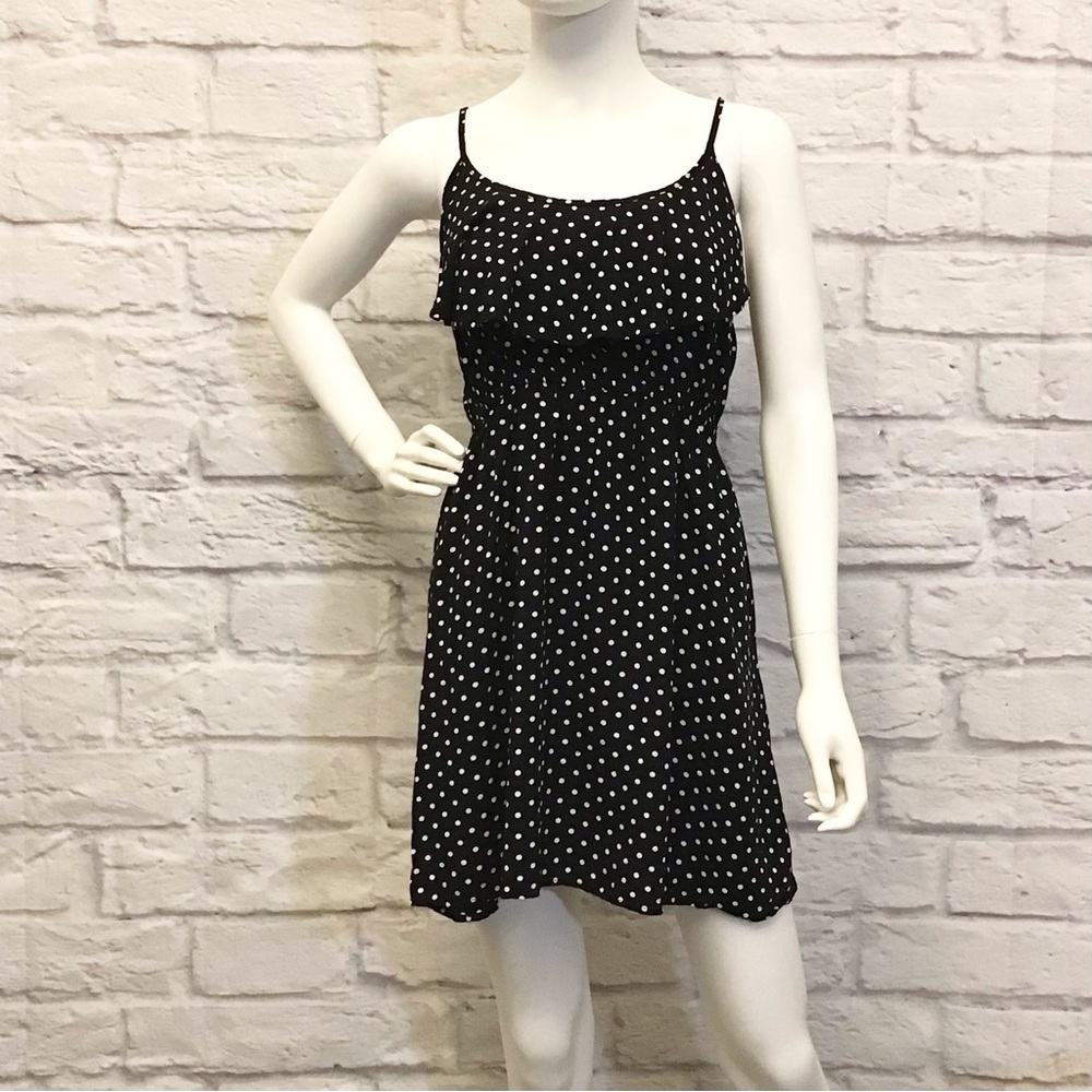 Cotton On Small Polka Dot Mini Dress Black White Ruffle Adjustable Straps